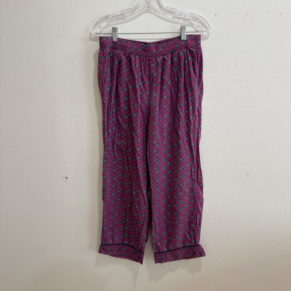Victorias Secret Pink Green Reindeer Holiday Pajama Pants Small Short Pockets